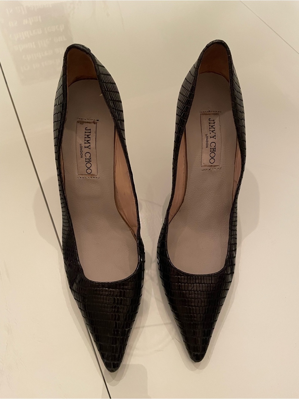 Jimmy Choo Black Croc-Embossed Pointed Pumps